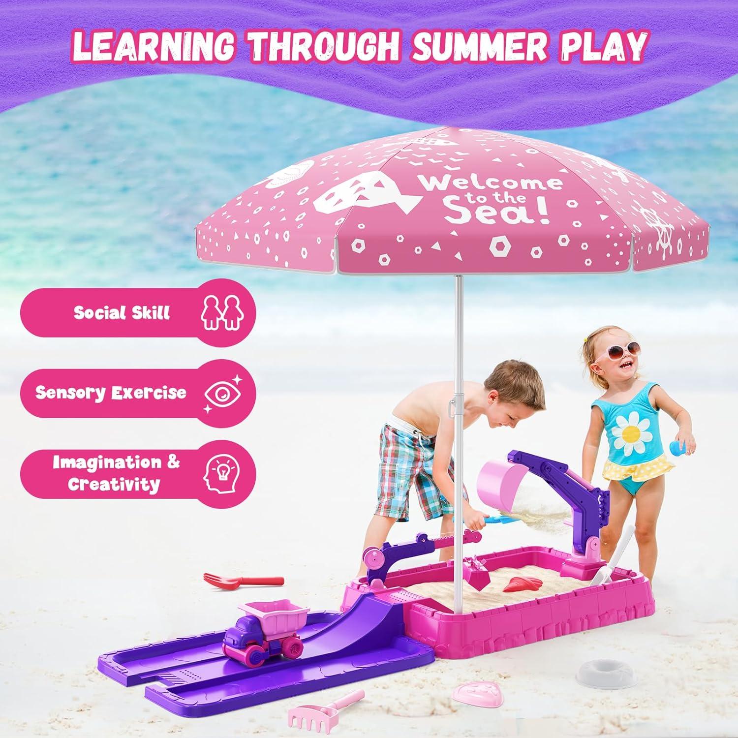 Caja de Arena Excavadora HYES Morada con Tapa y Juguetes