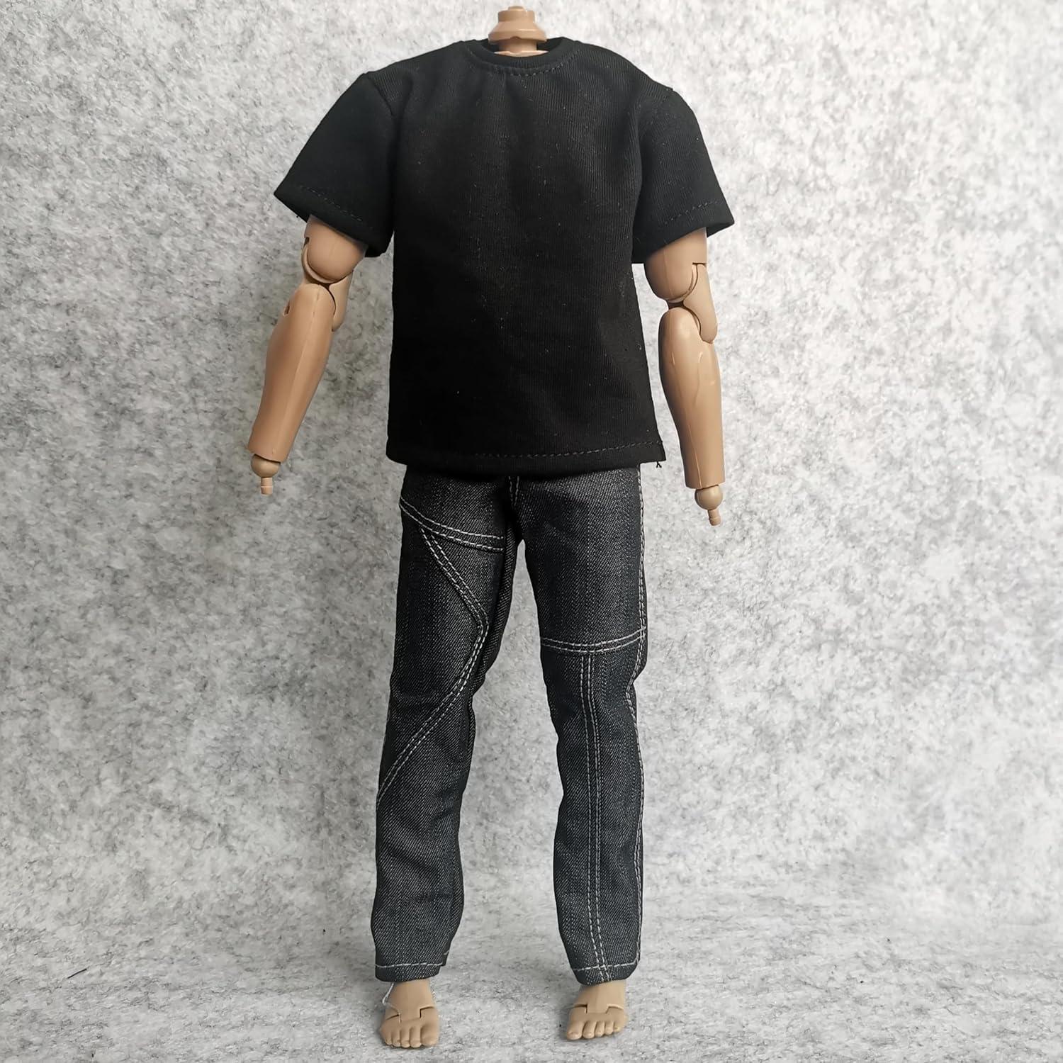 Ropa para Muñecos 1/6 SSbeauty Camiseta y Jeans Negro