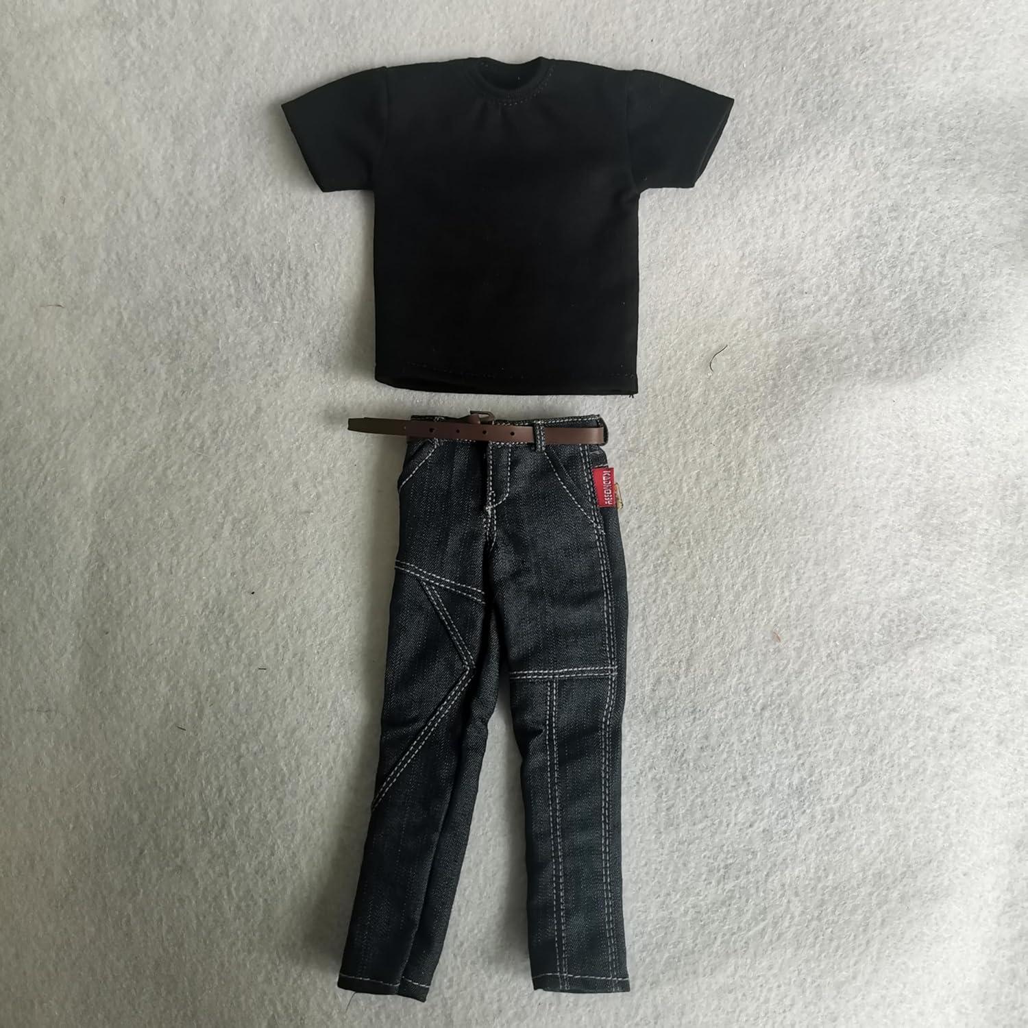 Ropa para Muñecos 1/6 SSbeauty Camiseta y Jeans Negro