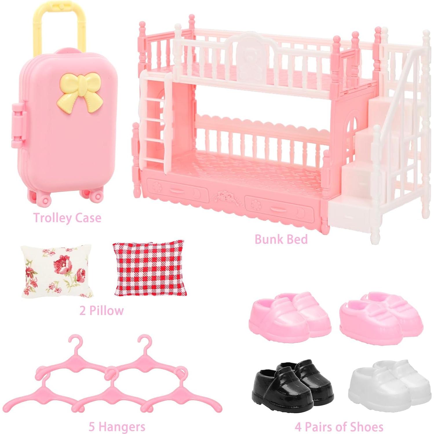 Ropa de Muñeca Miunana 24 Pcs con Cama Literas y Accesorios