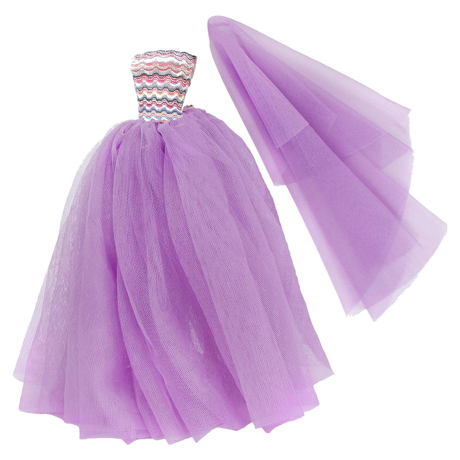 Vestido de boda morado BJDBUS con velo para muñeca 29 cm