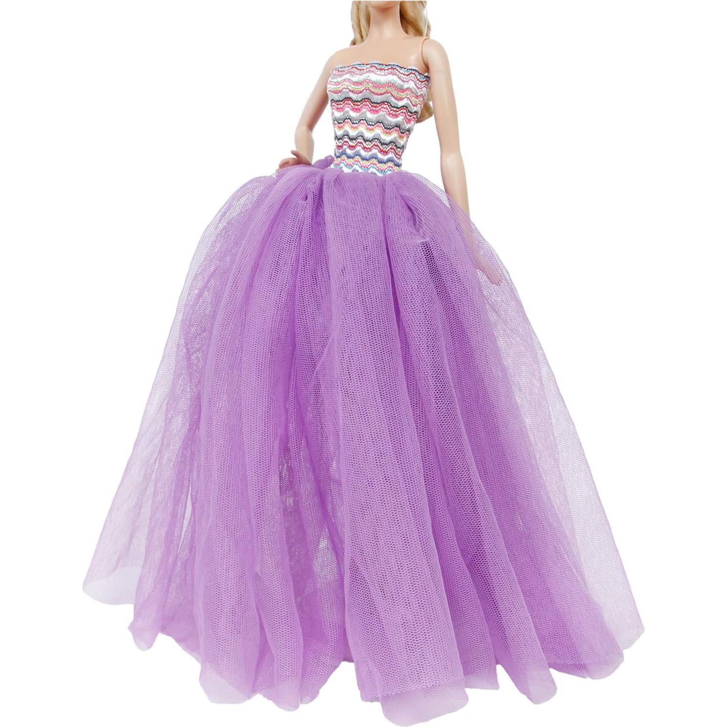 Vestido de boda morado BJDBUS con velo para muñeca 29 cm