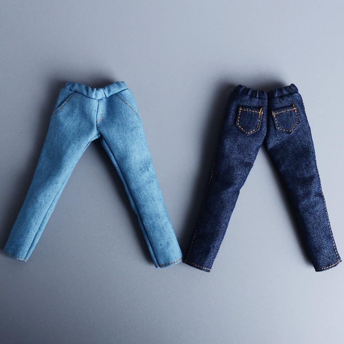 Pantalones de Jeans Denim Meetoget 1/12 para Muñeco Azul