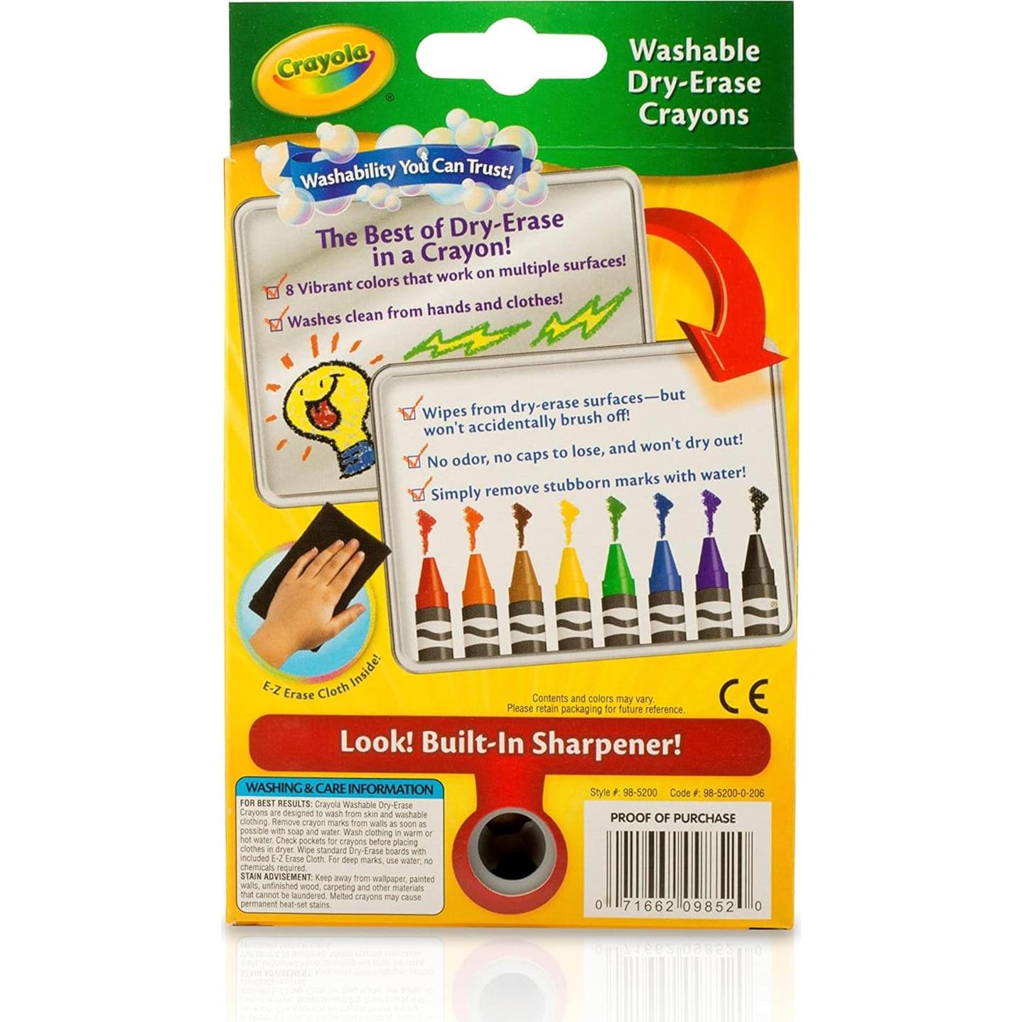 Crayones Borrables Lavables Crayola 8 Colores + Mitón y Sacapuntas