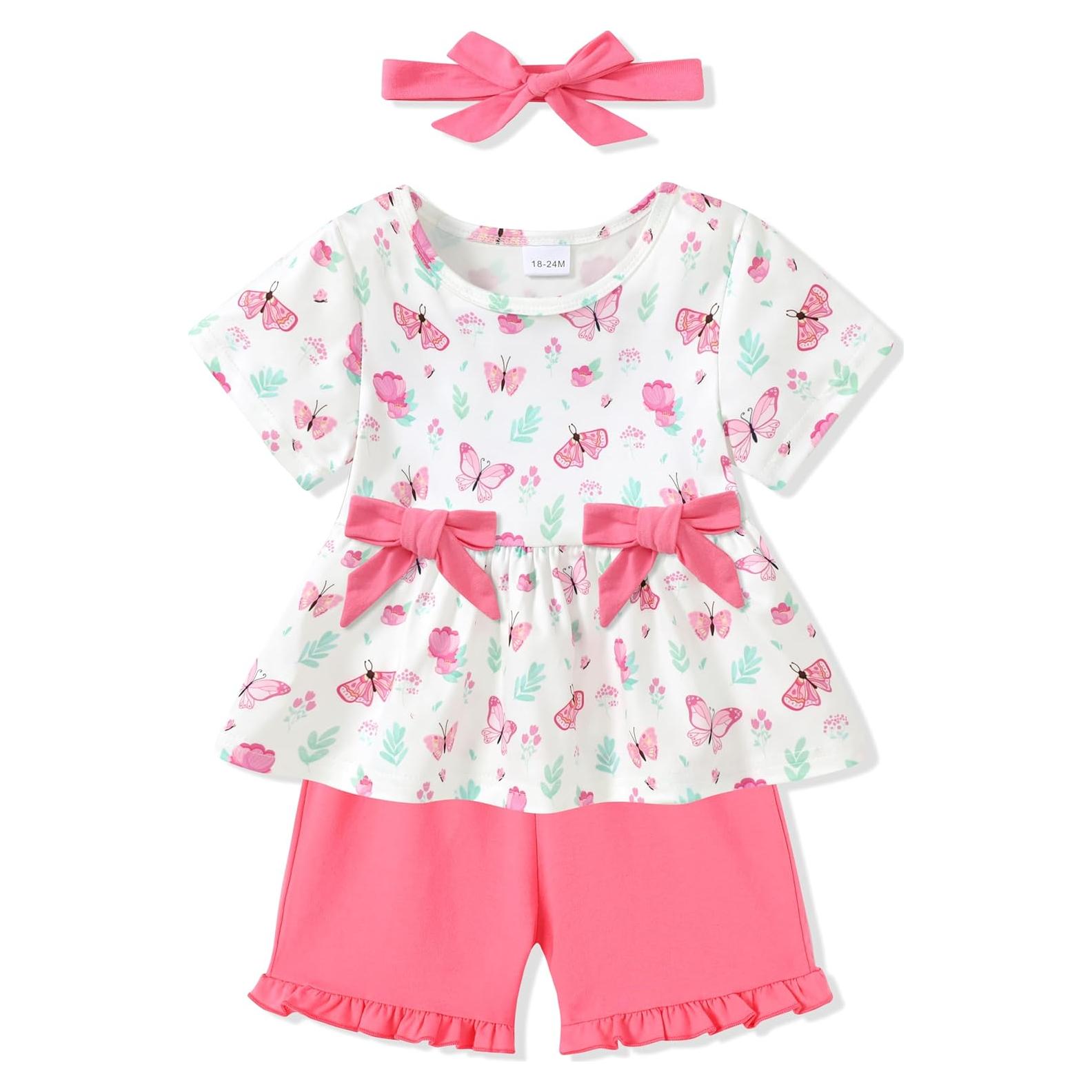 Conjunto Ropa Verano Niñas YALLET 3 Piezas Rosa Mariposa