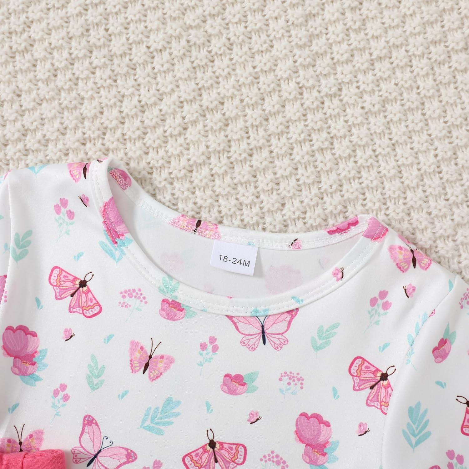 Conjunto Ropa Verano Niñas YALLET 3 Piezas Rosa Mariposa