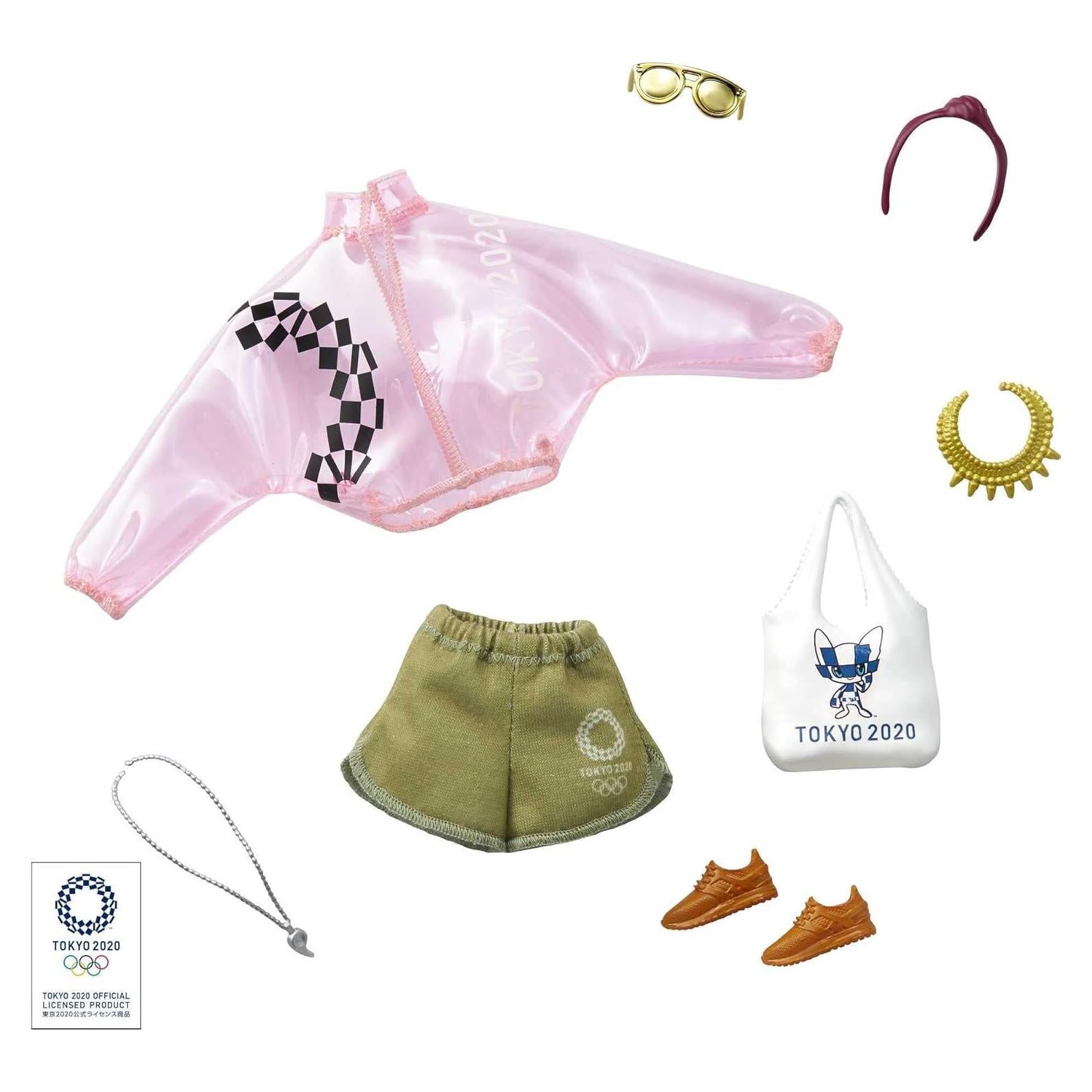 Pack Ropa Muñeca Barbie Tokio 2020 Chaqueta Rosa y Accesorios