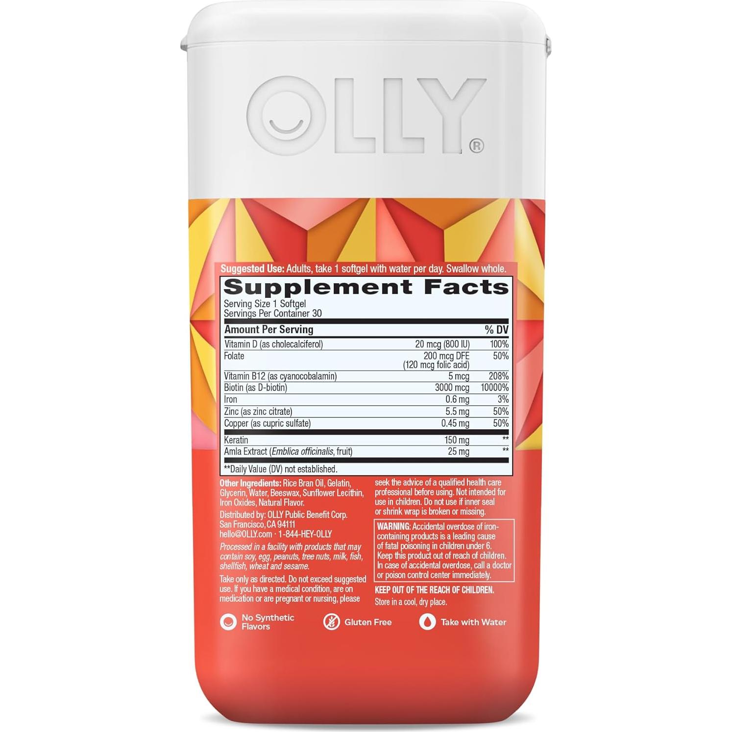 Suplemento de Cabello OLLY Ultra Fuerte 30 Softgels Biotina