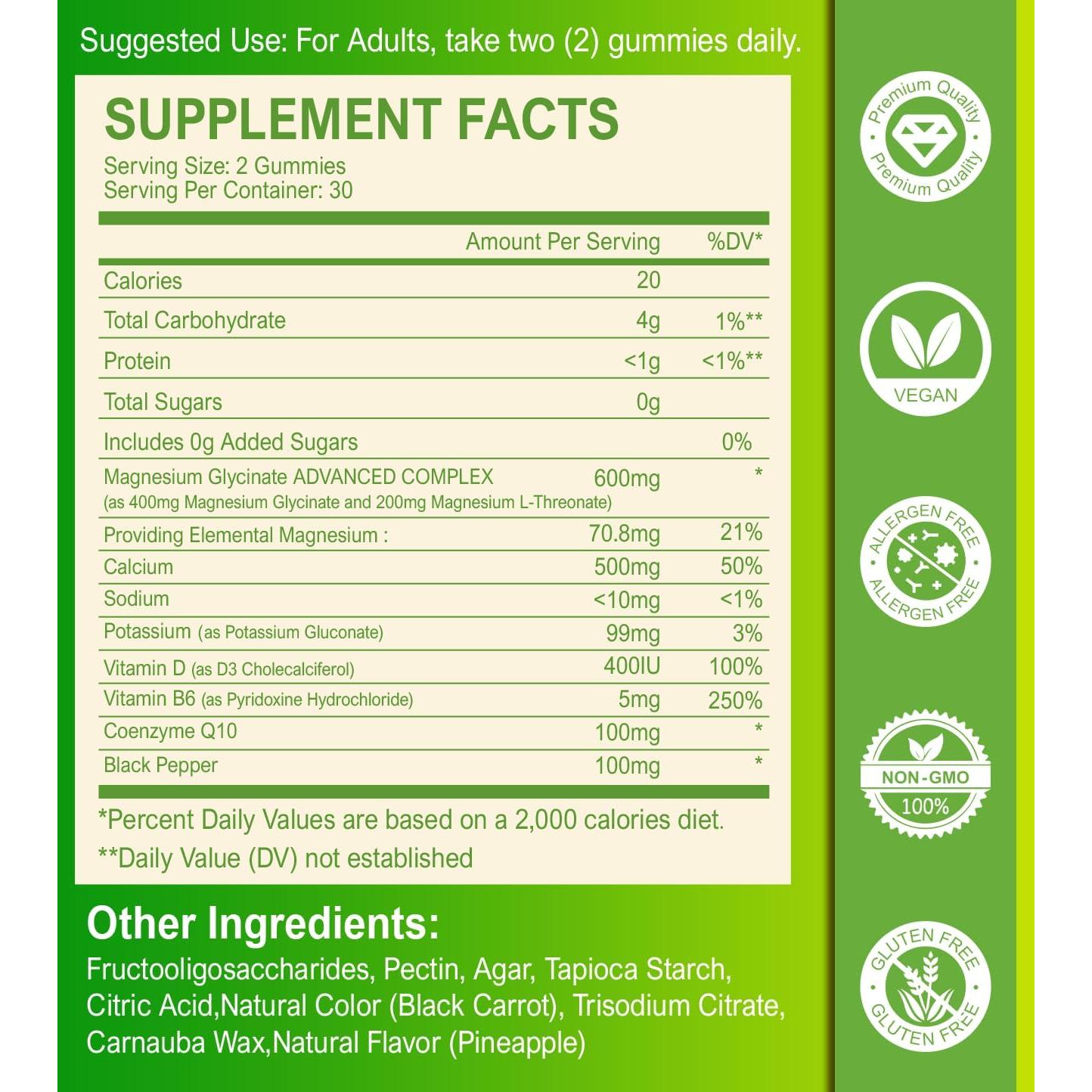Gomitas de Magnesio Sin Azúcar 400mg Piña - 60 Unidades
