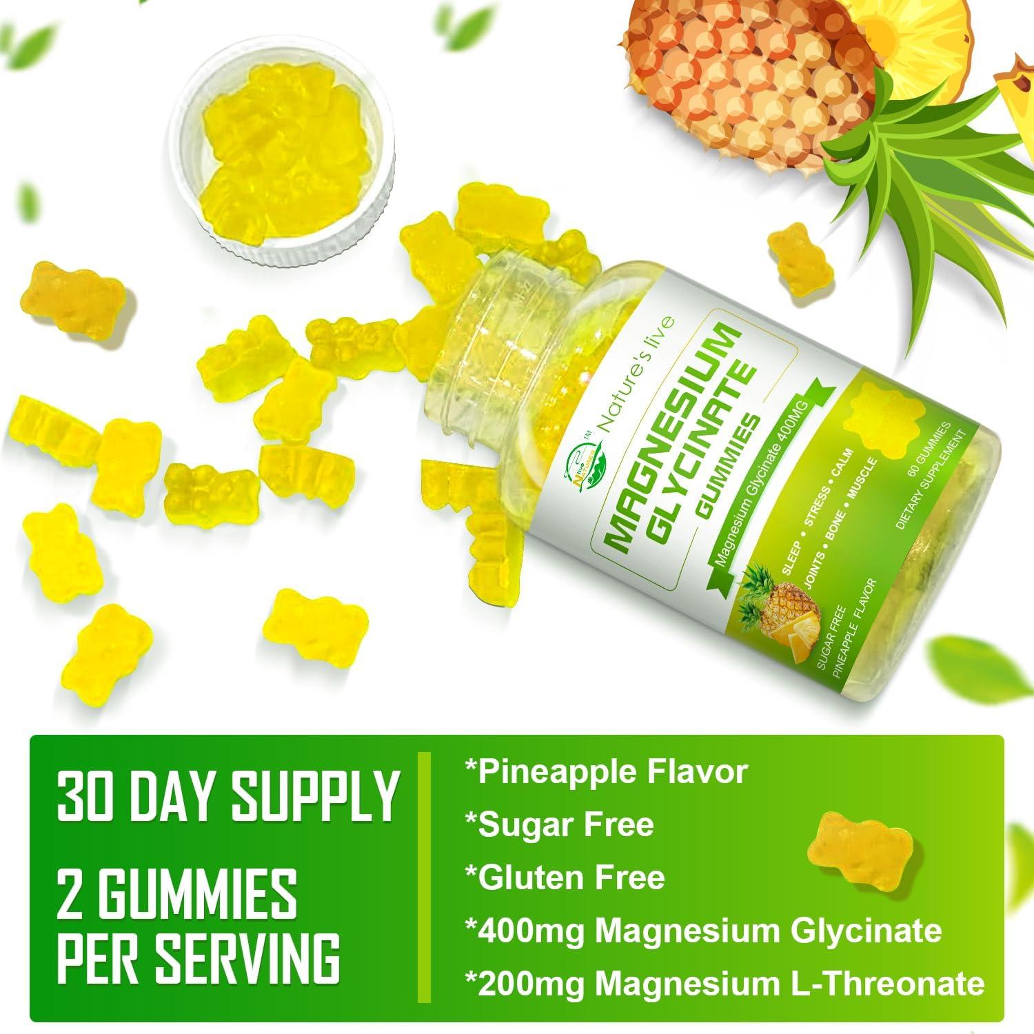 Gomitas de Magnesio Sin Azúcar 400mg Piña - 60 Unidades