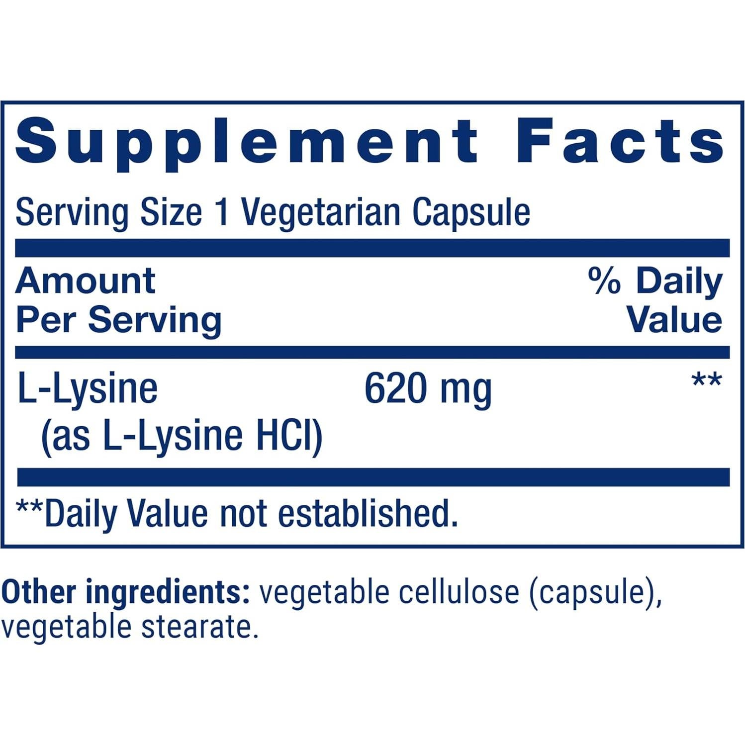 L-Lisina Life Extension 620 mg 100 Cápsulas Vegetales