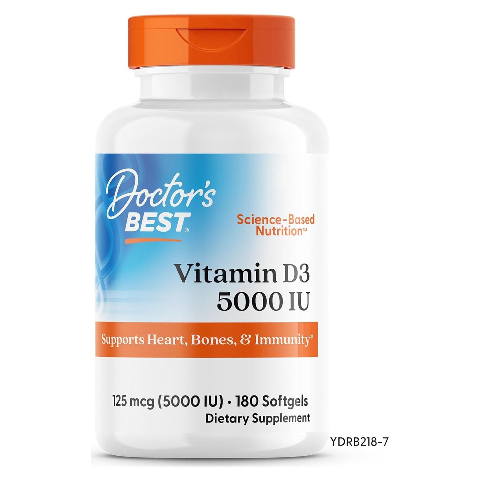 Vitamina D3 5000UI Doctor's Best 180 Cápsulas Sin Sabor