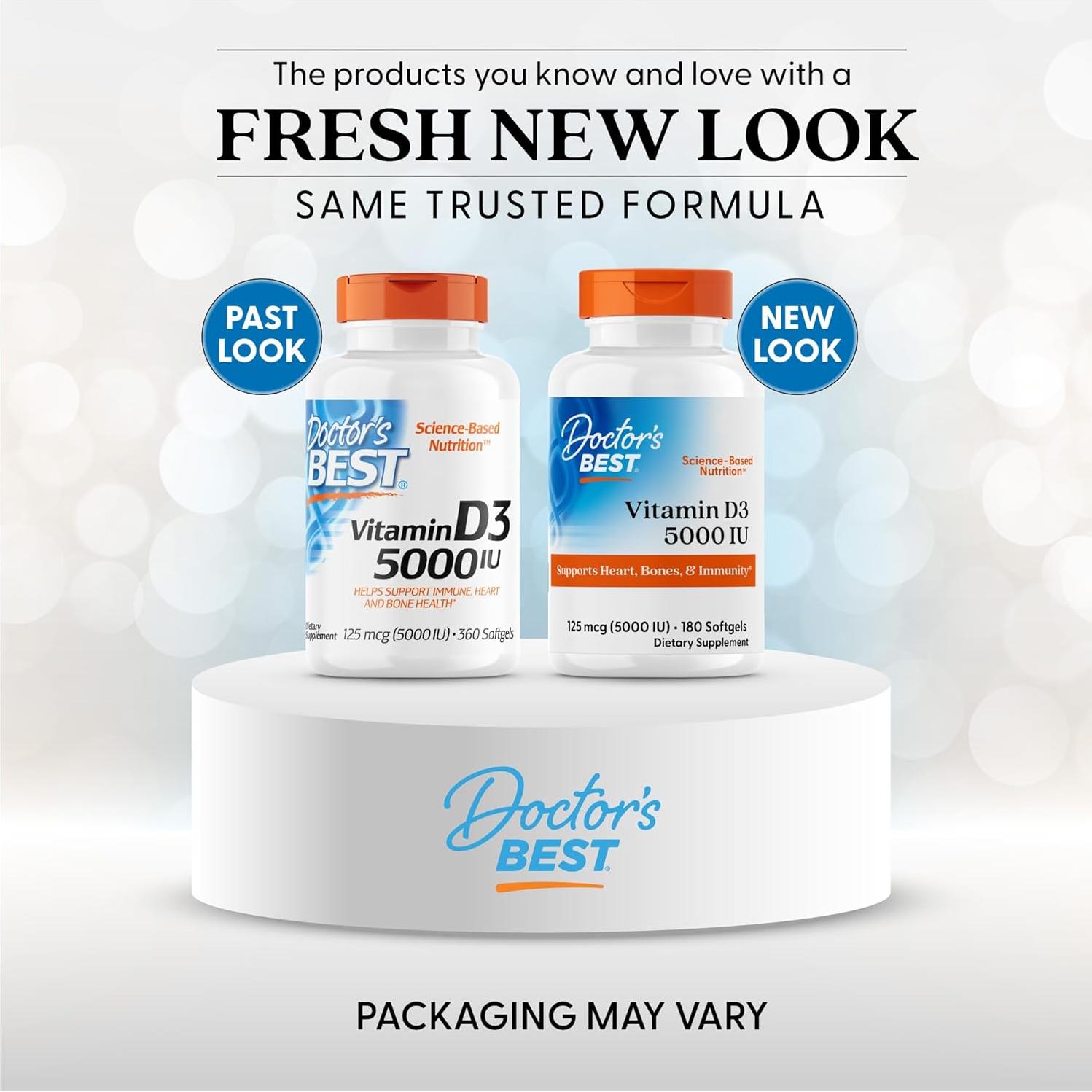 Vitamina D3 5000UI Doctor's Best 180 Cápsulas Sin Sabor