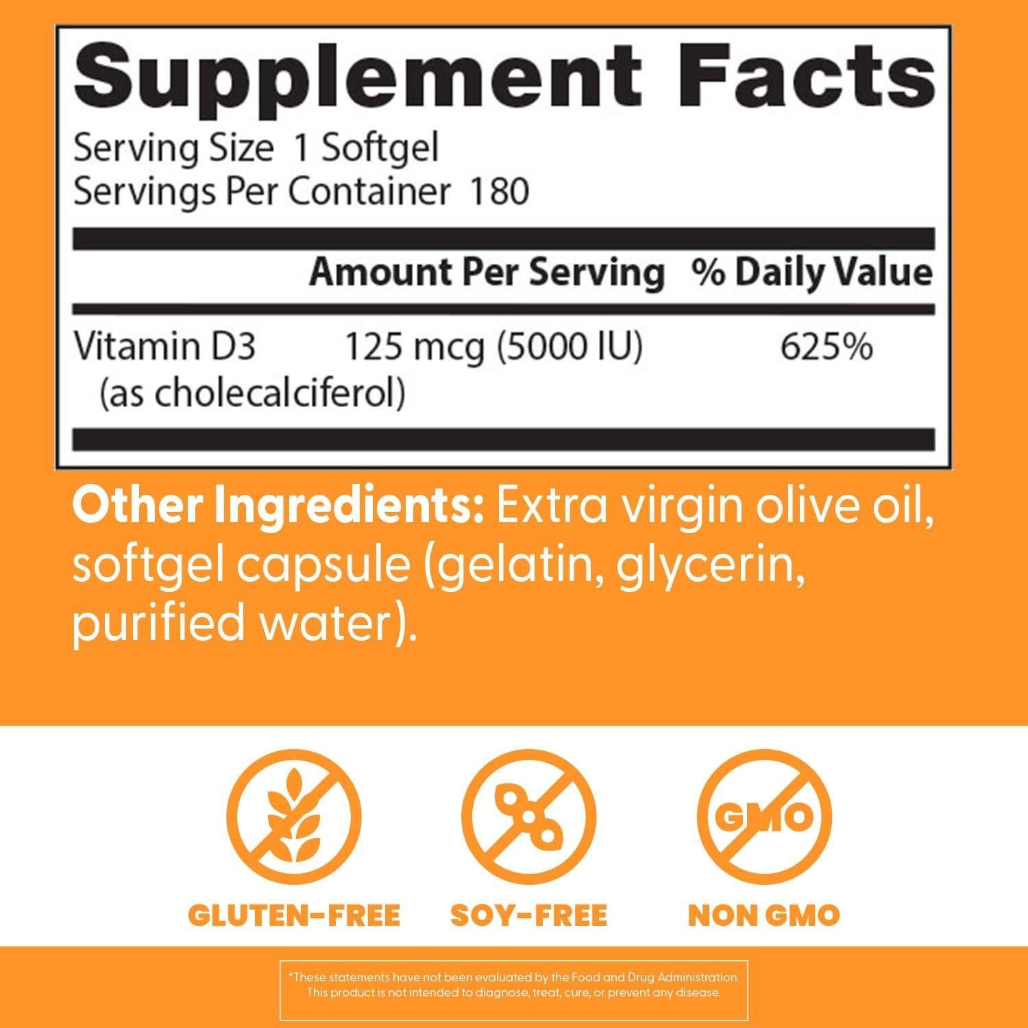 Vitamina D3 5000UI Doctor's Best 180 Cápsulas Sin Sabor