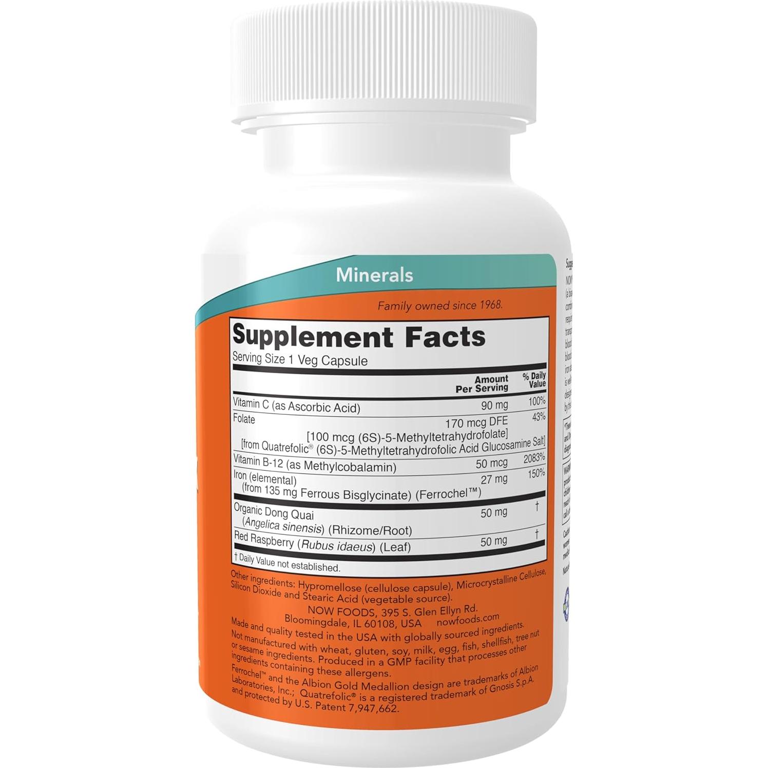 Suplemento de Hierro NOW Foods 100 Cápsulas Veganas