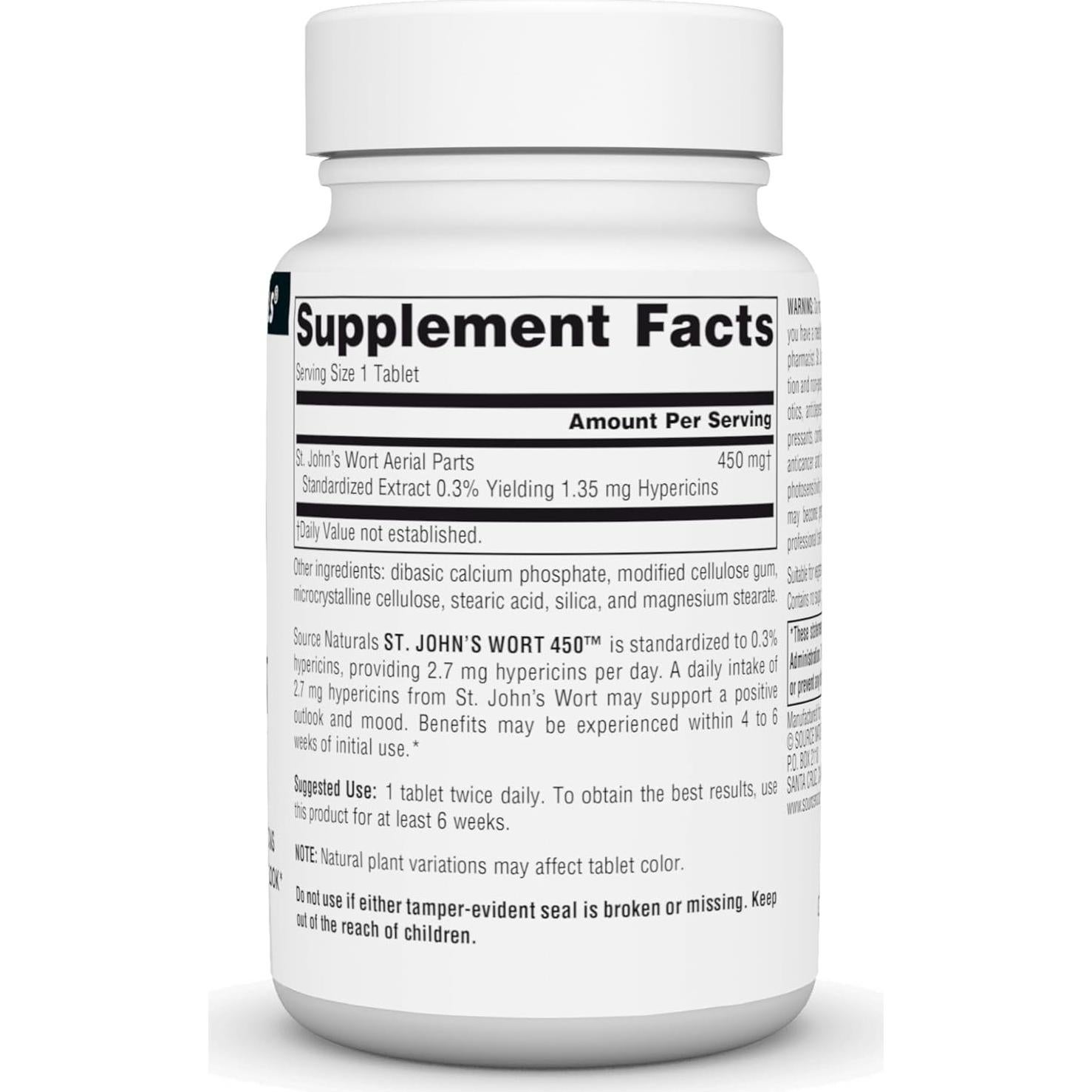 Suplemento de Hierba de San Juan Source Naturals 450 mg - 45 Tabletas
