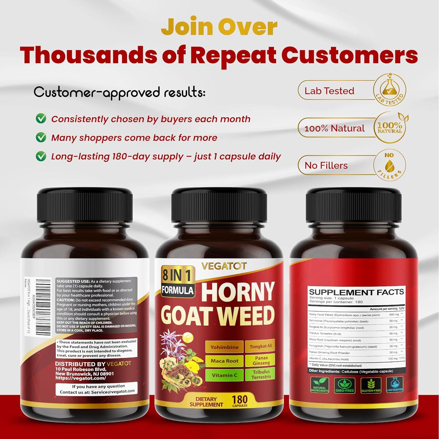 Suplemento Vegatot Hierba de Cabra Excitada 600 mg 180 Cápsulas