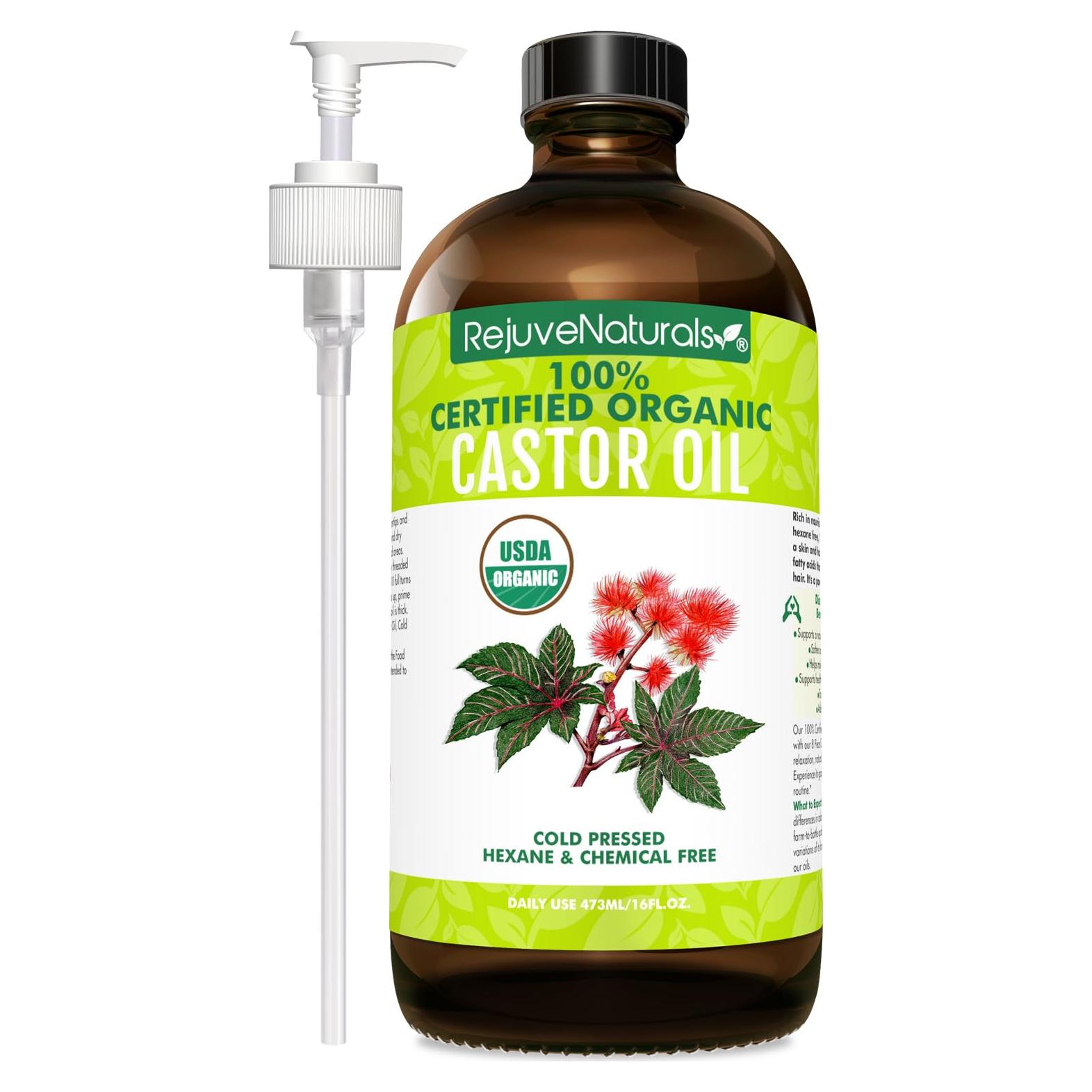 Aceite de Ricino Orgánico RejuveNaturals 473ml - Crecimiento Cabello