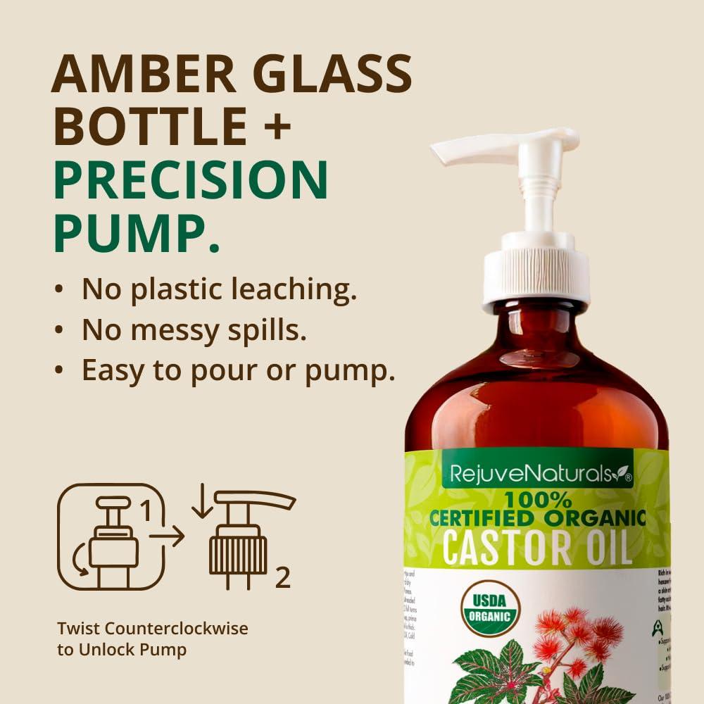 Aceite de Ricino Orgánico RejuveNaturals 473ml - Crecimiento Cabello