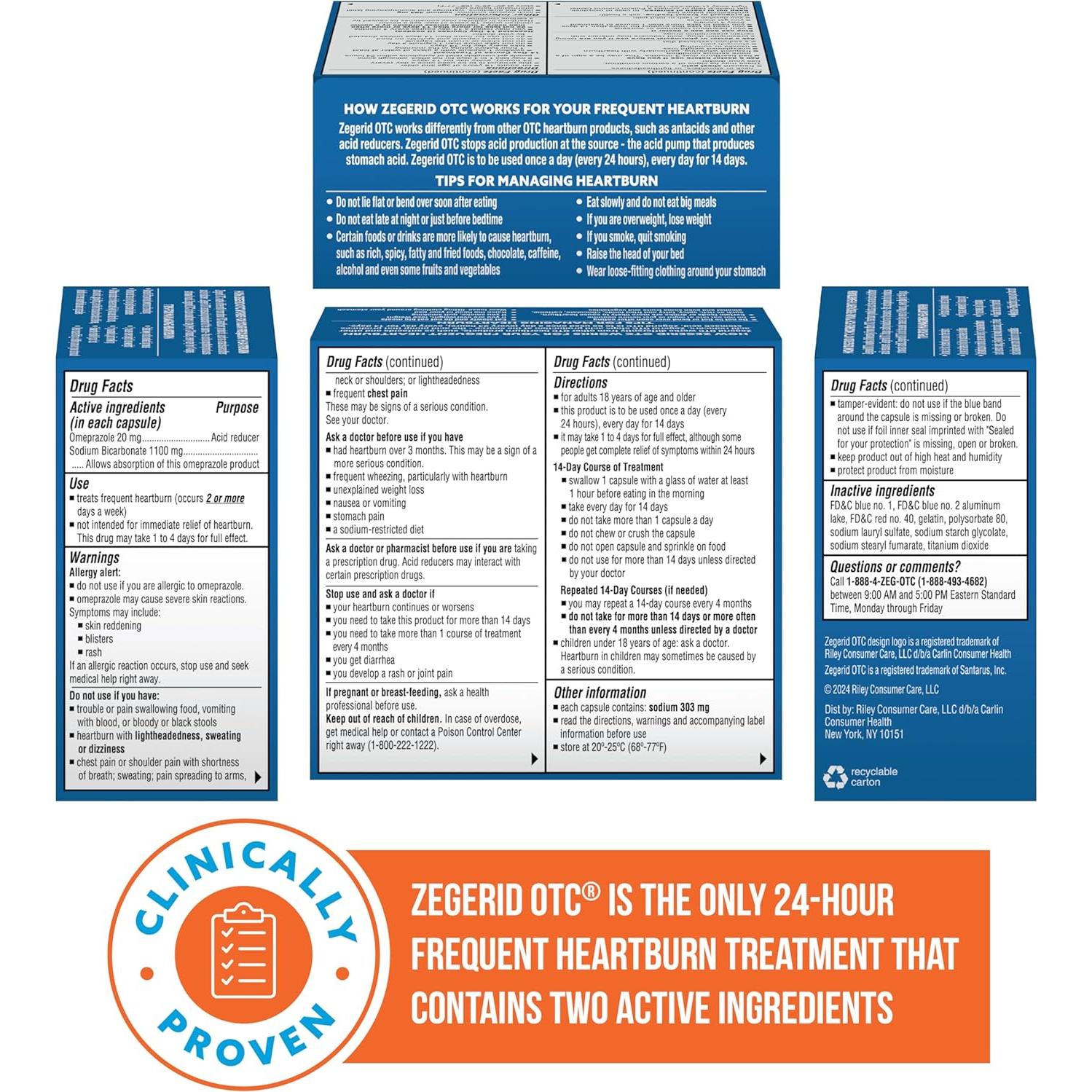 Zegerid OTC Alivio Acidez Estomacal 20mg 14 Cápsulas