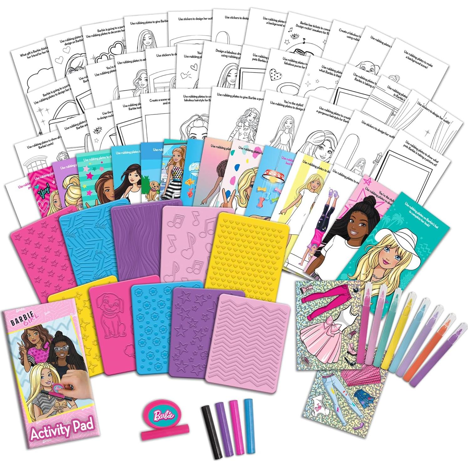 Kit de Placas de Frotado Barbie 10 Diseños + Marcadores