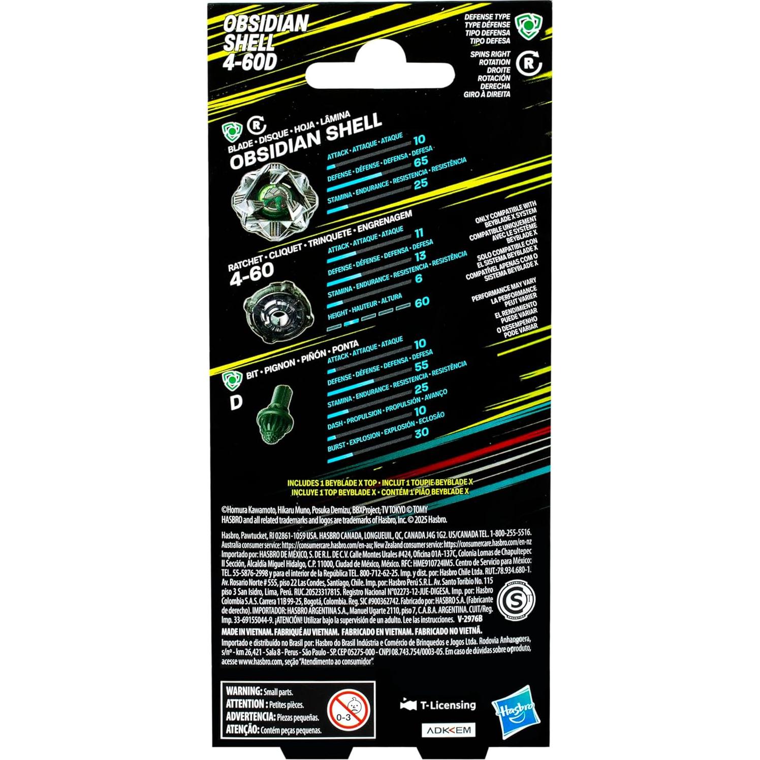 Beyblade X Obsidian Shell 4-60D Tipo Defensa - Juguete Hasbro