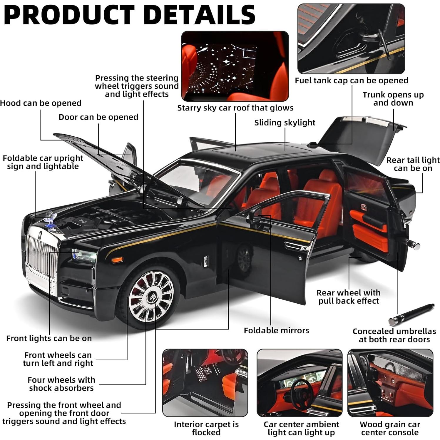 Coche de Juguete de Metal Fundido OANMYJJO 1:18 con Luz y Sonido