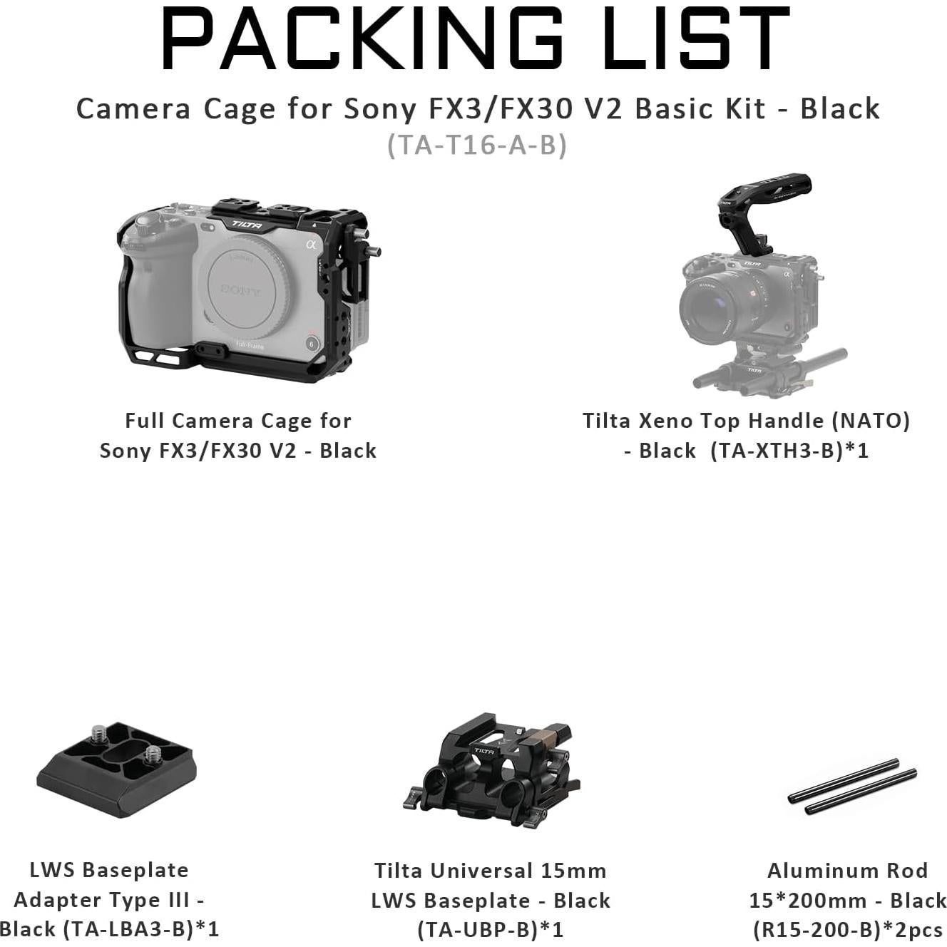 Jaula para Cámara Tilta FX3 FX30 V2 Kit Básico Negro