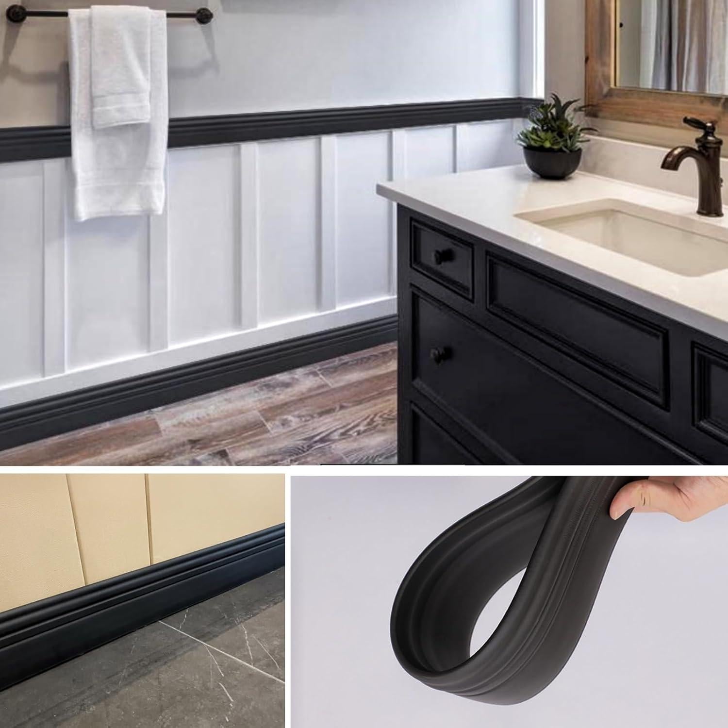 Moyishi Moldura Flexible de Pared Autoadhesiva 4.88m Negro