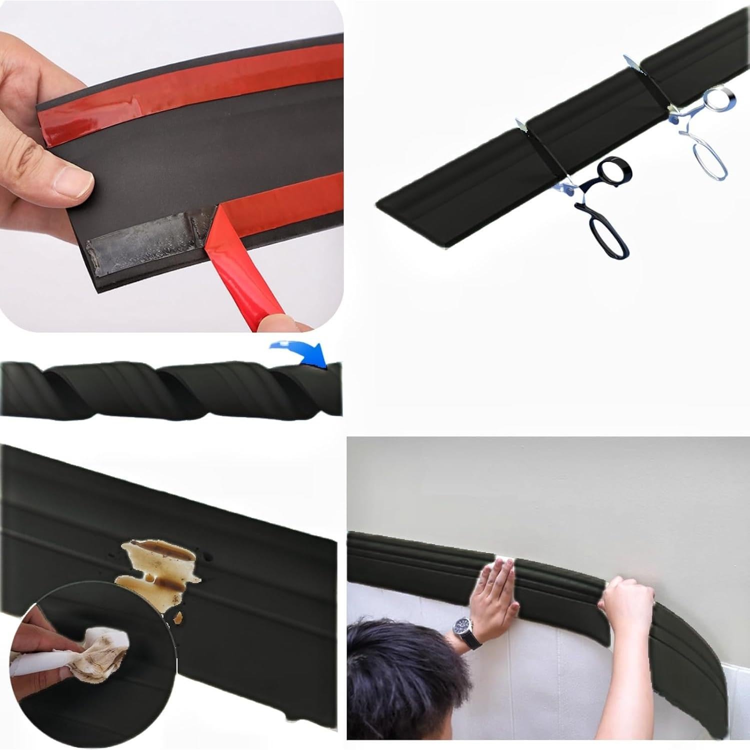 Moyishi Moldura Flexible de Pared Autoadhesiva 4.88m Negro