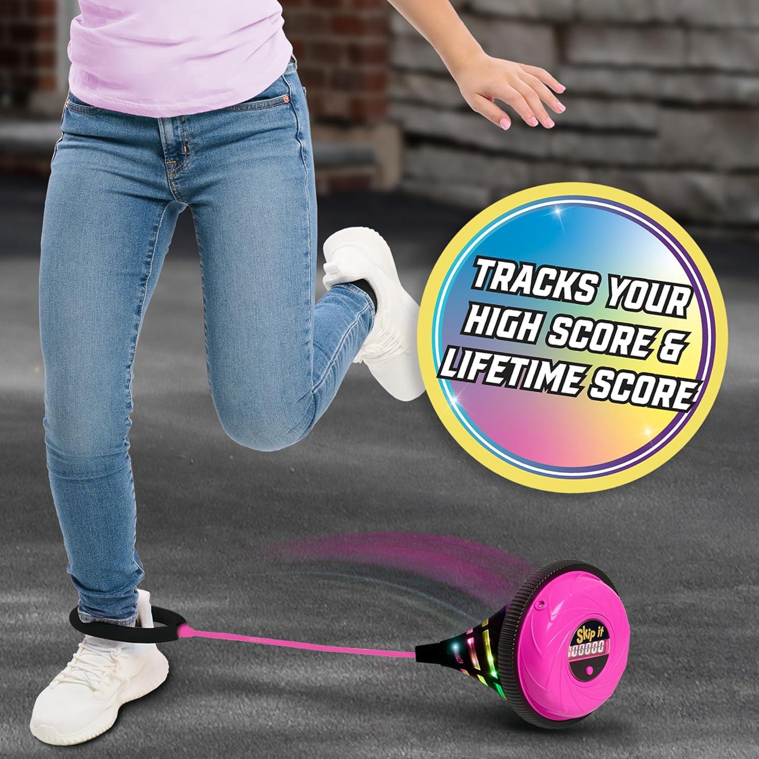 Just Play Skip It Retro Outdoor Toy, Light Up Ball and Digital Counter, Pink, Soft Foam Padded Ankle Ring, 31-inch Long, Screen Free Play, Toys for Kids Ages 5 Up