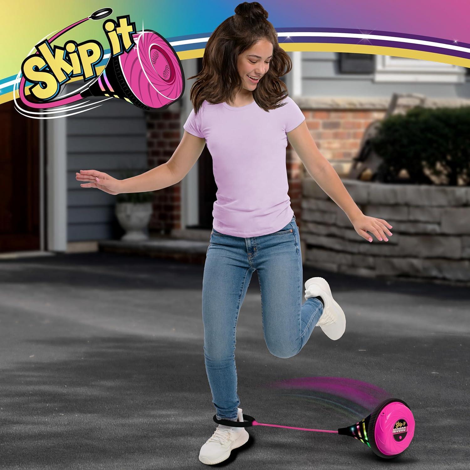 Just Play Skip It Retro Outdoor Toy, Light Up Ball and Digital Counter, Pink, Soft Foam Padded Ankle Ring, 31-inch Long, Screen Free Play, Toys for Kids Ages 5 Up