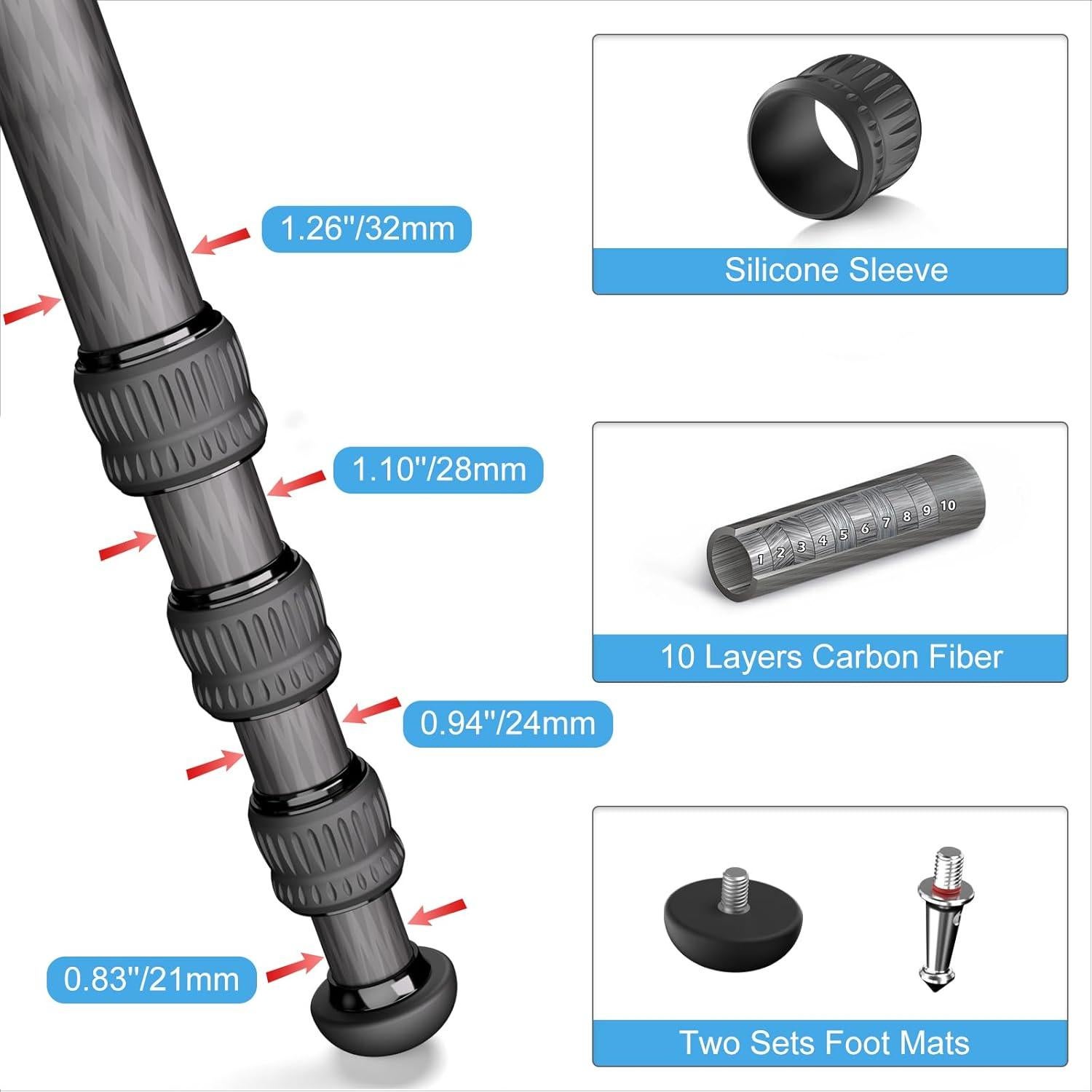 Trípode de fibra de carbono EVUMO XT7C 160 cm 20 kg profesional