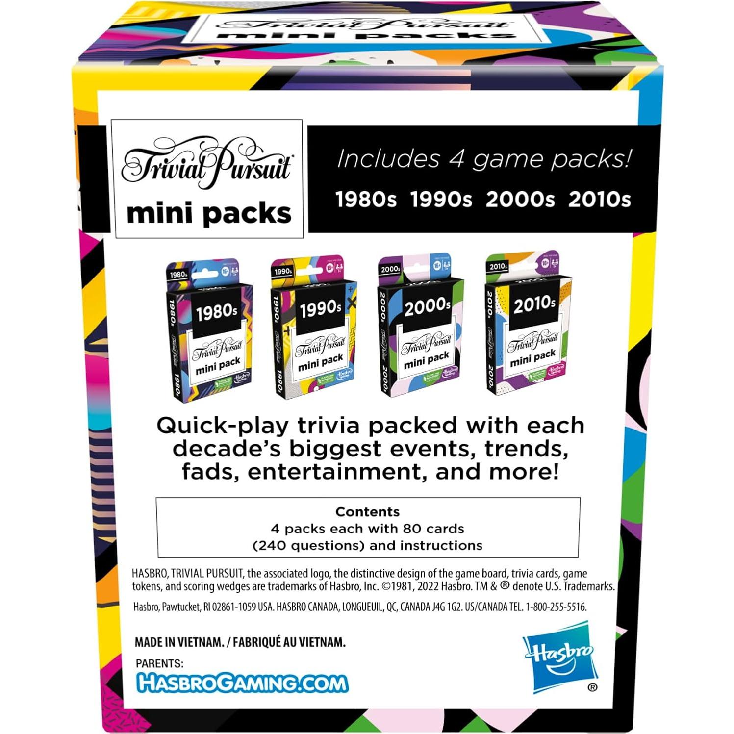 Trivial Pursuit Mini Pack Multipack Hasbro 4 Décadas Trivia