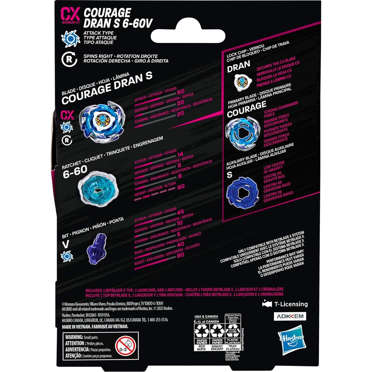 Beyblade X Coraje Dran S 6-60V CX Tipo Ataque con Lanzador