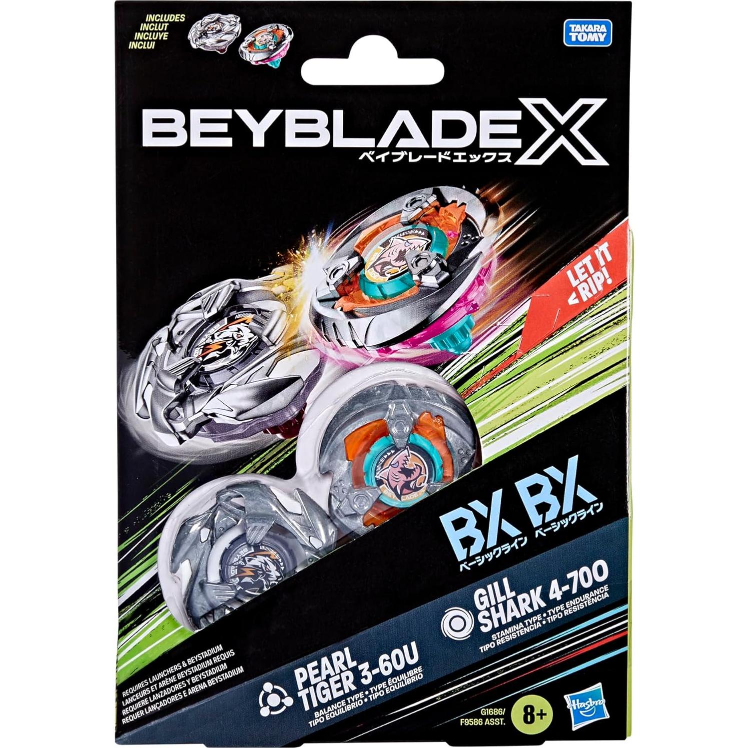 Beyblade X Paquete Doble Gill Shark 4-70O y Pearl Tiger 3-60U