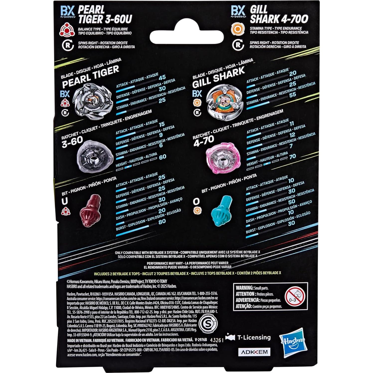 Beyblade X Paquete Doble Gill Shark 4-70O y Pearl Tiger 3-60U