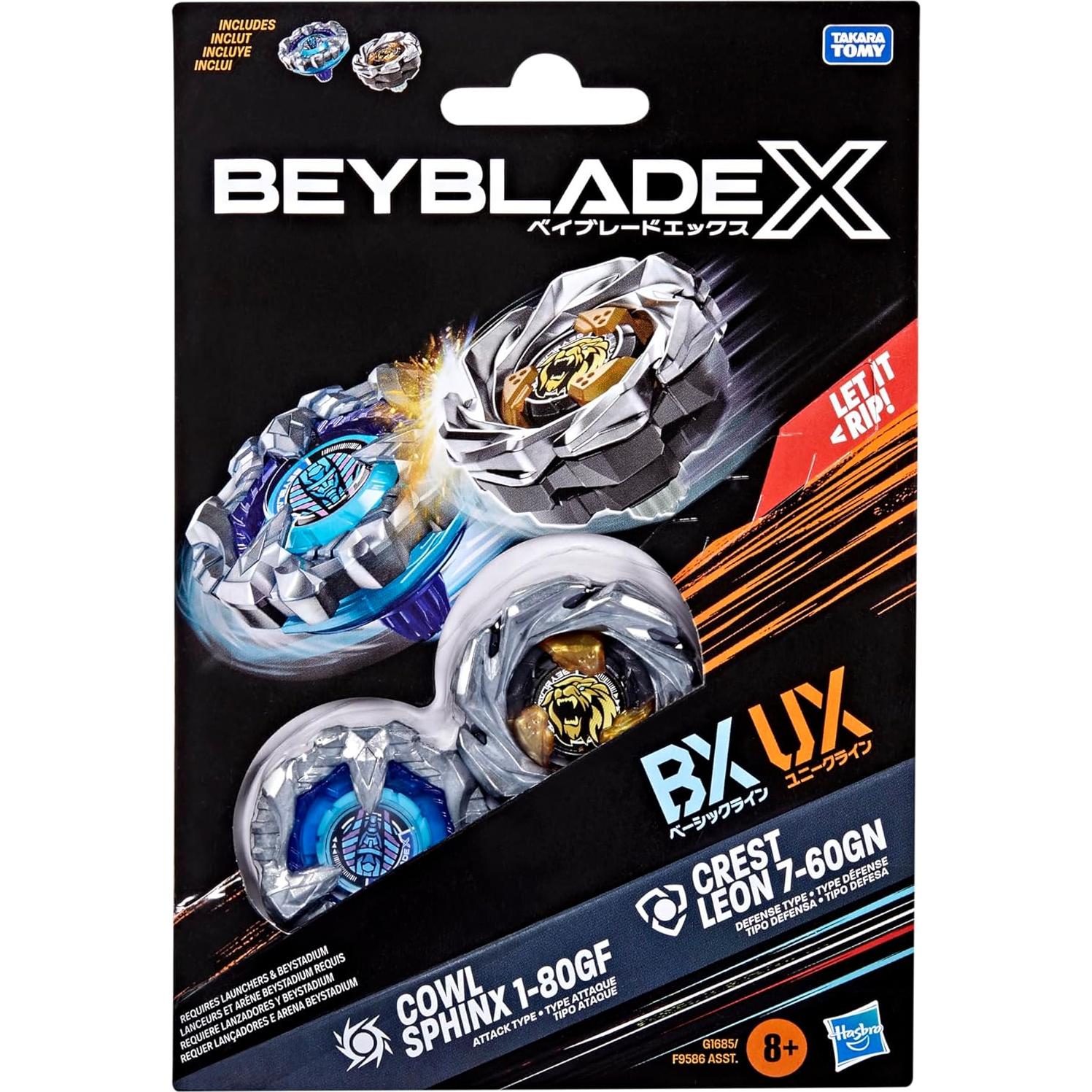 Set Beyblade X Cowl Sphinx 1-80GF y Crest Leon 7-60GN