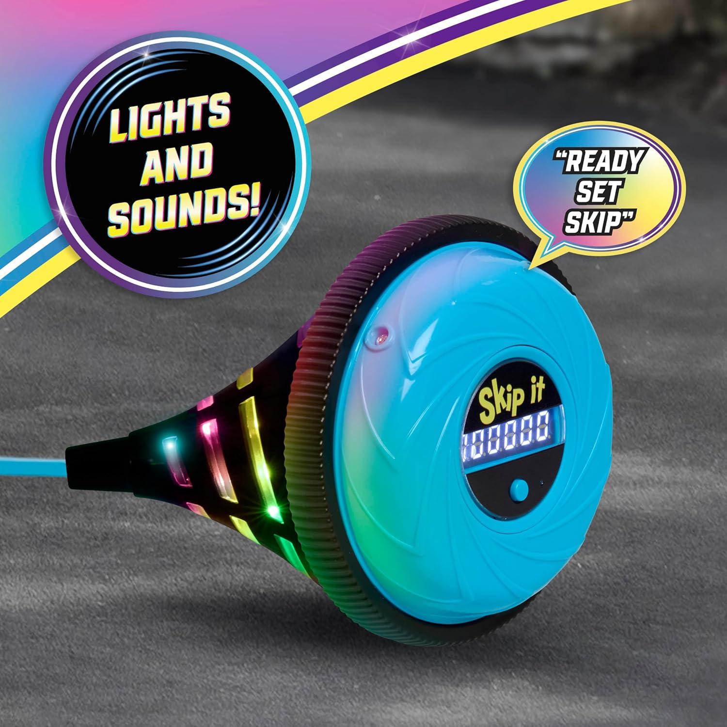 Skip It Retro Outdoor Toy, Light Up Ball and Digital Counter, Blue, Soft Foam Padded Ankle Ring, 31-inch Long, Screen Free Play, Toys for Kids Ages 5 Up