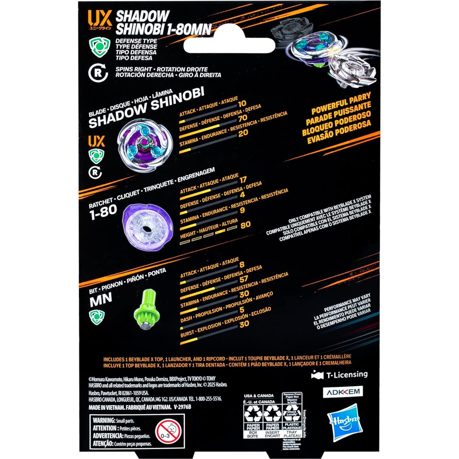 Beyblade X Sombra Shinobi 1-80MN UX Set Defensa y Lanzador