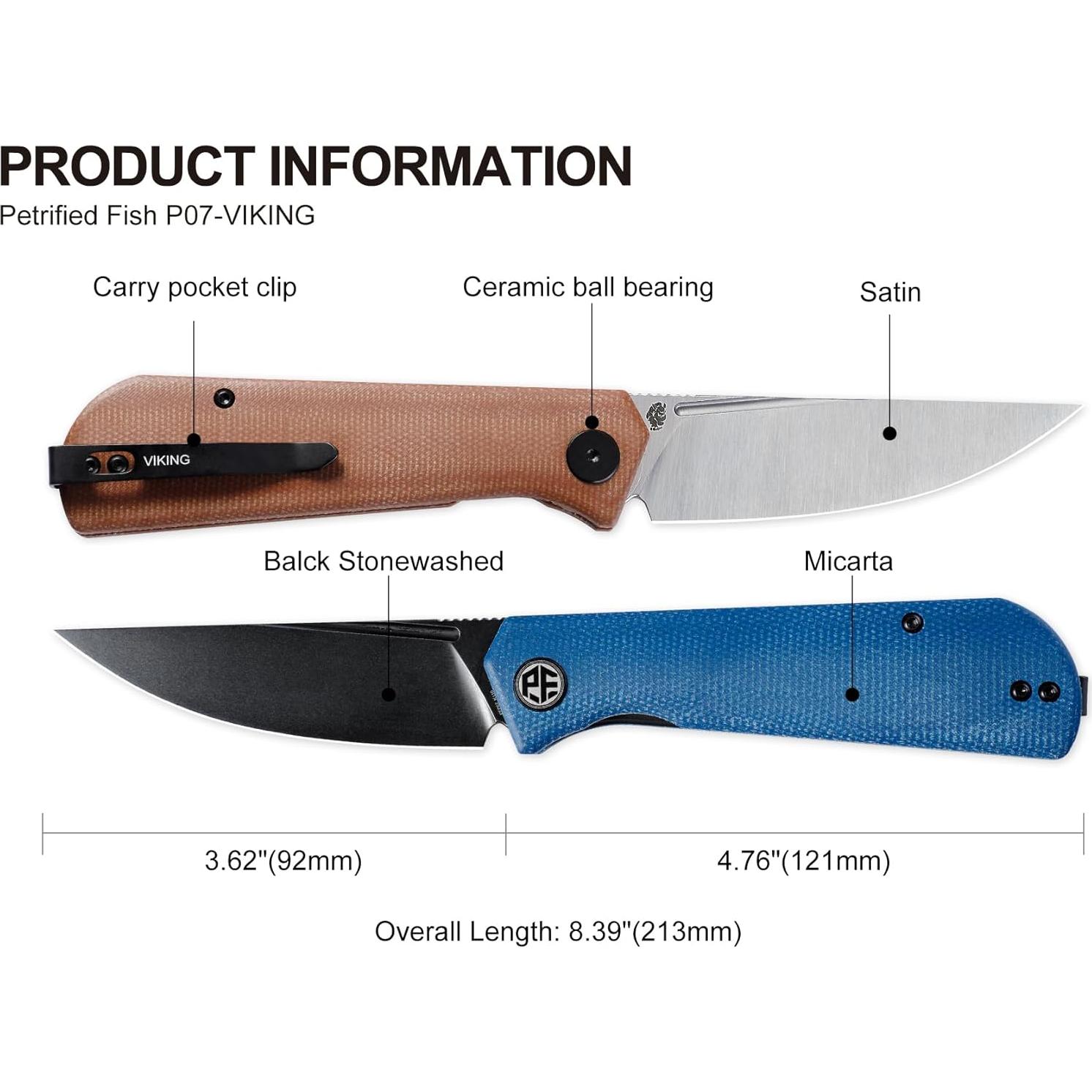 Cuchillo Plegable Petrified Fish PFP07, 9.19 cm K110 Negro