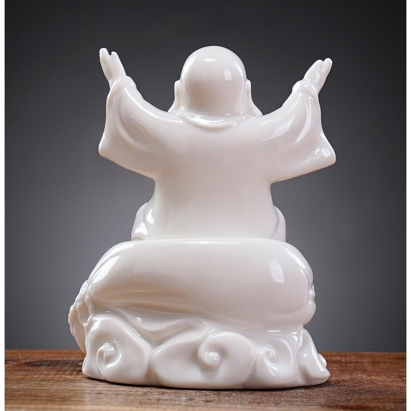 Estatua de Buda Risueño Blanca de Cerámica 11.3 cm para Buena Suerte