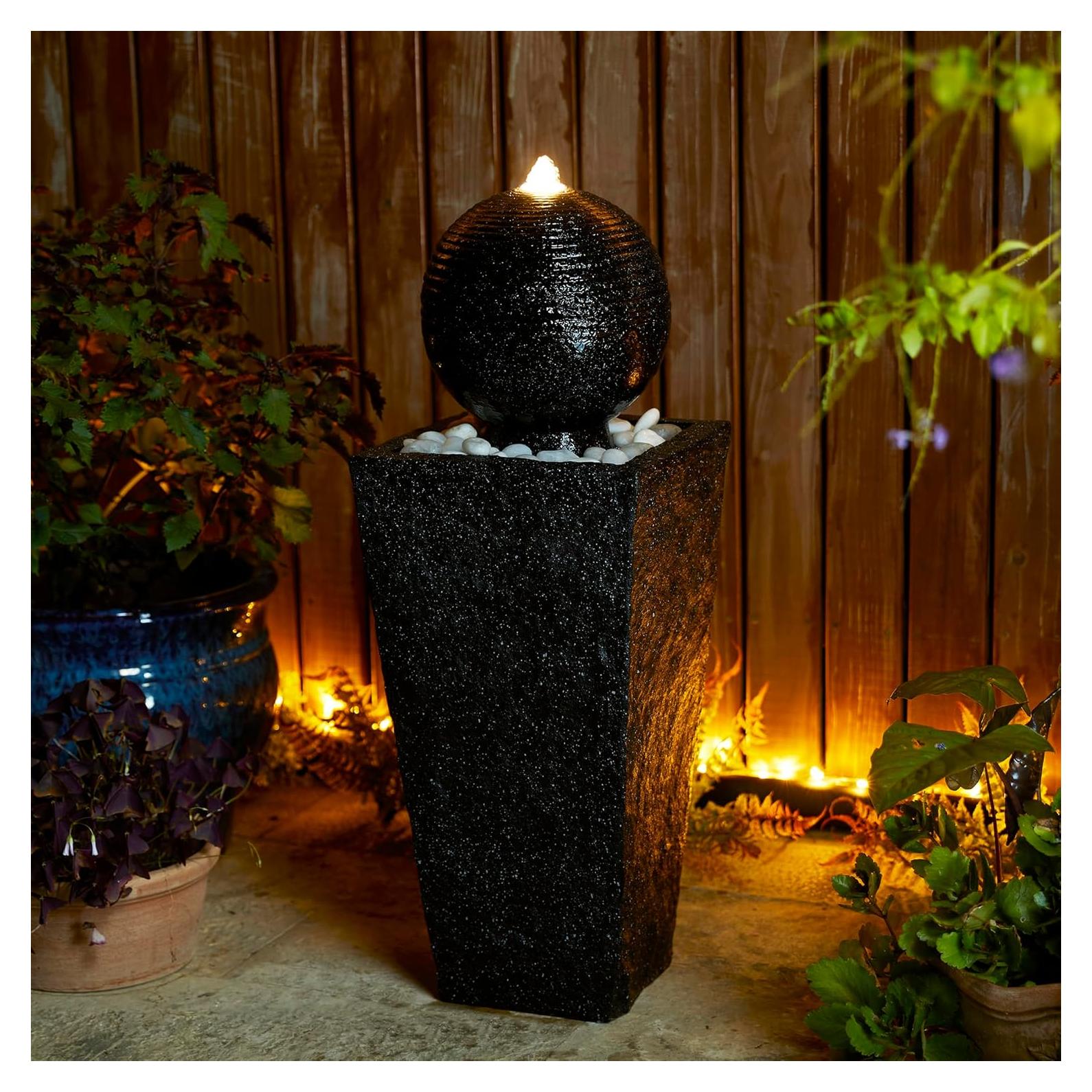 Fuente de Agua Exterior Glitzhome Negra con Luz LED 80.6 cm
