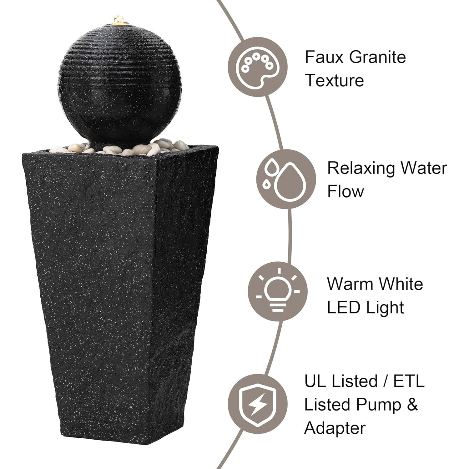 Fuente de Agua Exterior Glitzhome Negra con Luz LED 80.6 cm