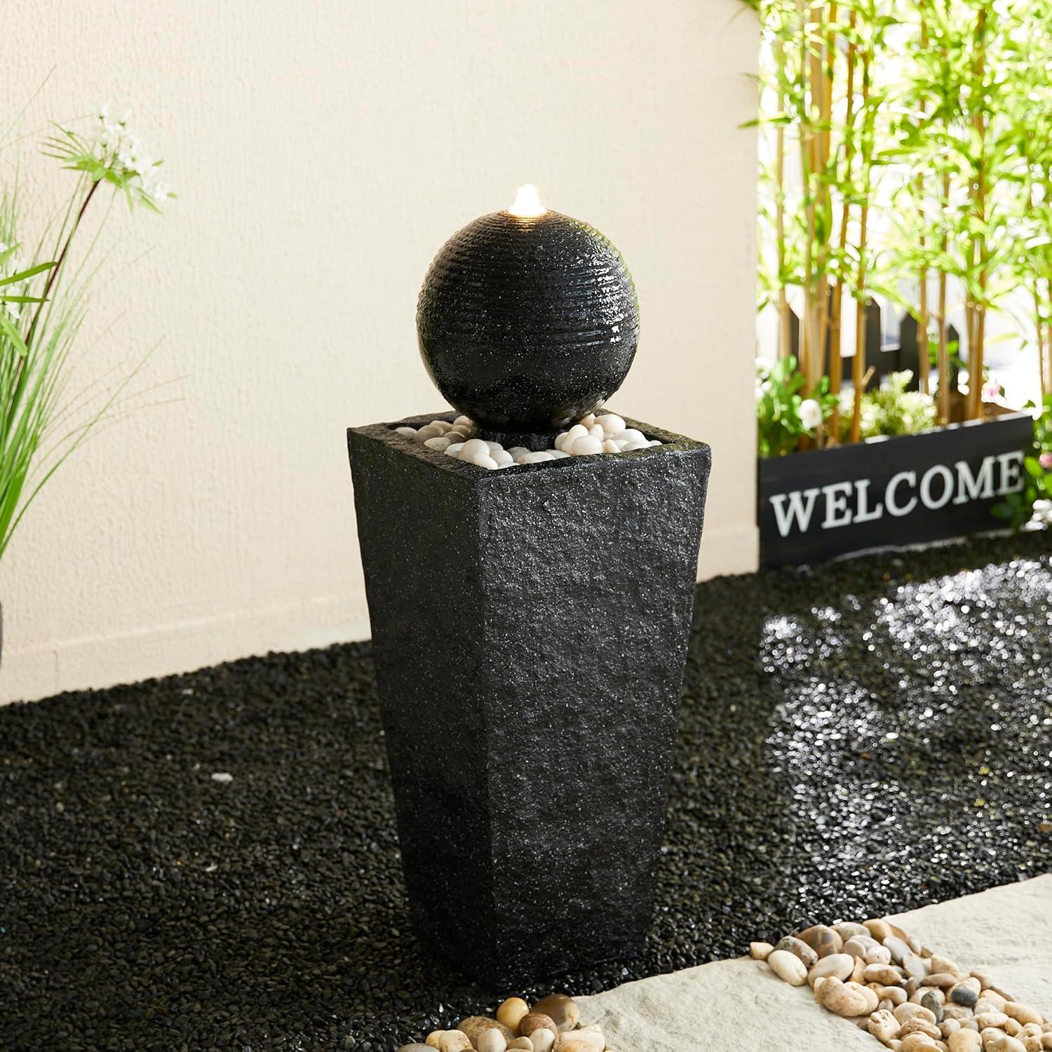 Fuente de Agua Exterior Glitzhome Negra con Luz LED 80.6 cm