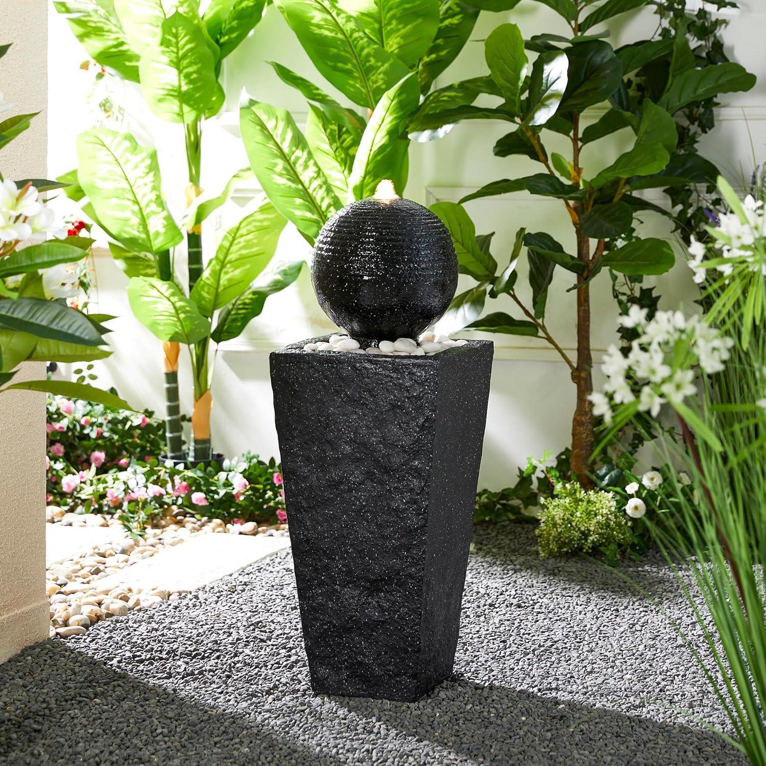 Fuente de Agua Exterior Glitzhome Negra con Luz LED 80.6 cm