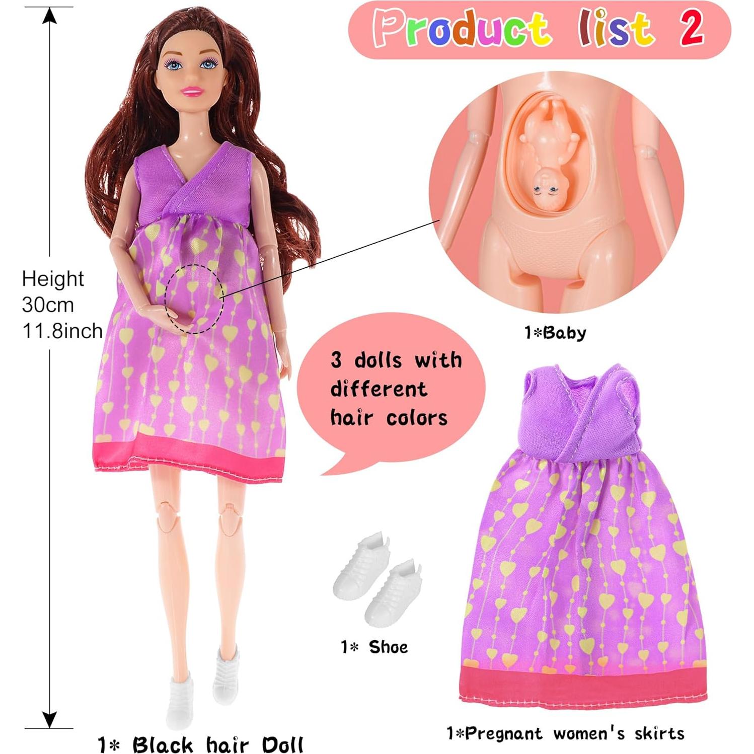 Paquete de 3 muñecas embarazadas Dollbie 29 cm intercambiables