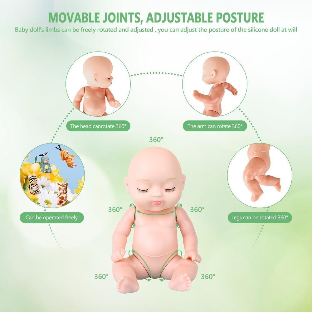 6 Mini Muñecas Bebé Adorables con Trajes de Animales y Cama