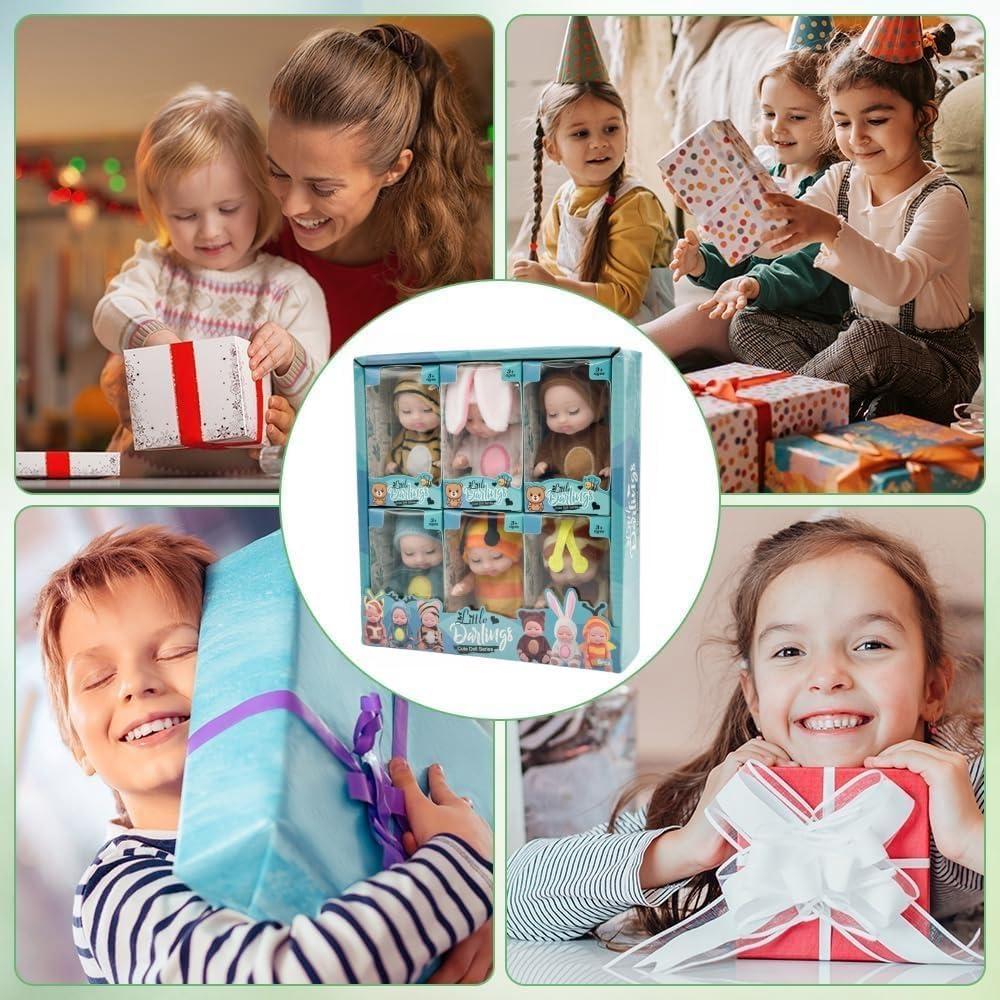 6 Mini Muñecas Bebé Adorables con Trajes de Animales y Cama