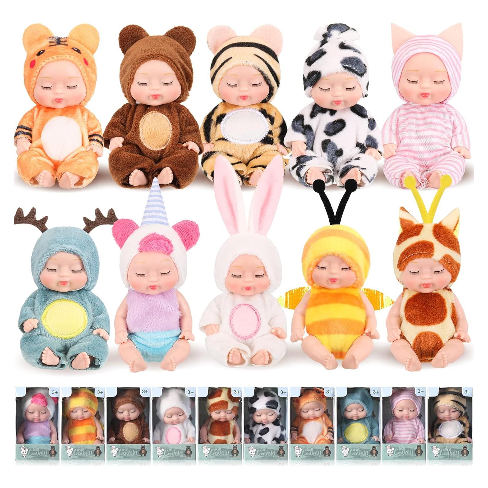 Hanaive 10 Pcs Muñecas Mini Bebé 11 cm Ropa de Animales